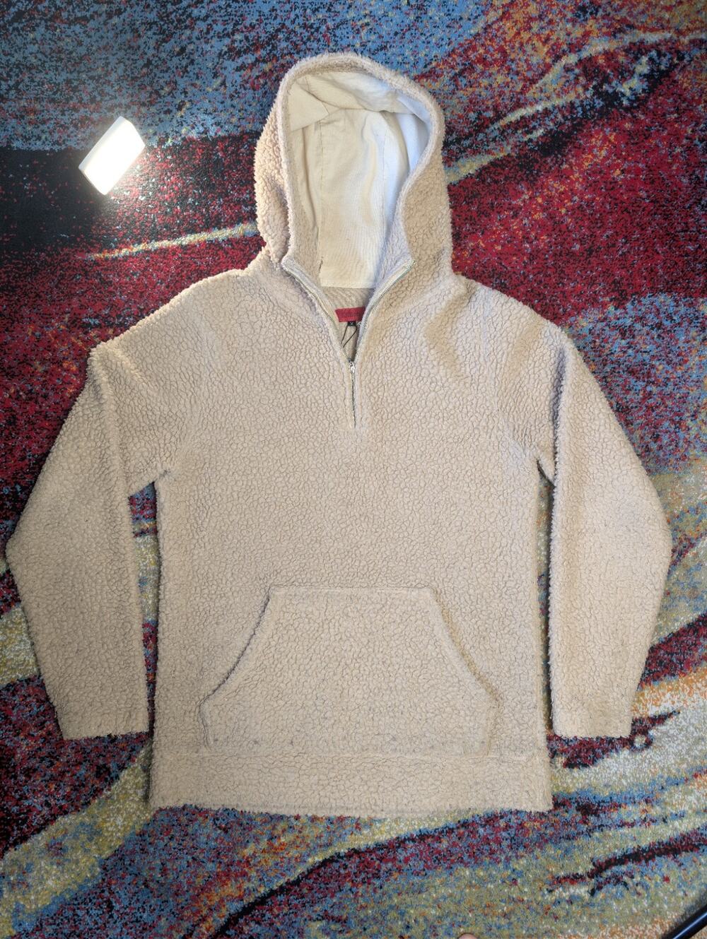 Killion Beige Sherpa 1/2 Zip Hoodie Kangaroo Pocket Men's M